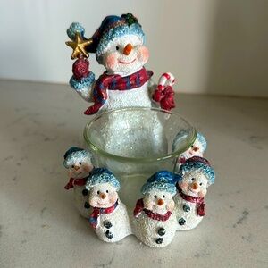 Home Interiors Snowman with 5 snow babies  Votive Candle Holder